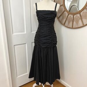 Gunne Sax Mermaid Dress Sz S? Black Moire Ruched  Victorian VTG 80s Goth Prom